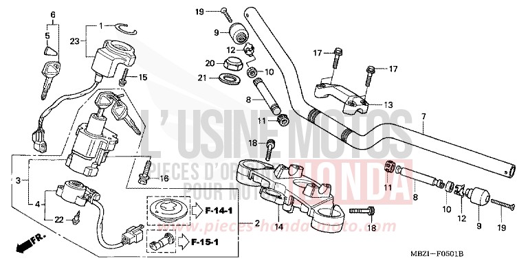 HANDLE PIPE/TOP BRIDGE (CB600F3/4/5/6) for CB600F Hornet INTERSTELLAR BLACK METALLIC (NHA12) from 2006